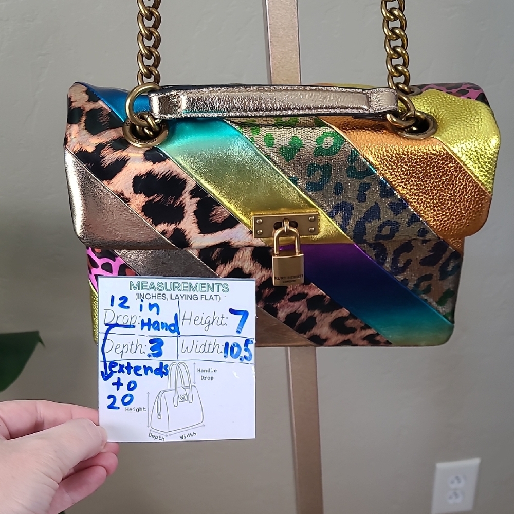 Kurt Geiger Brixton Lock Gold Rainbow Multi-Color Metallic Leather Bag Purse - Picture 15 of 16
